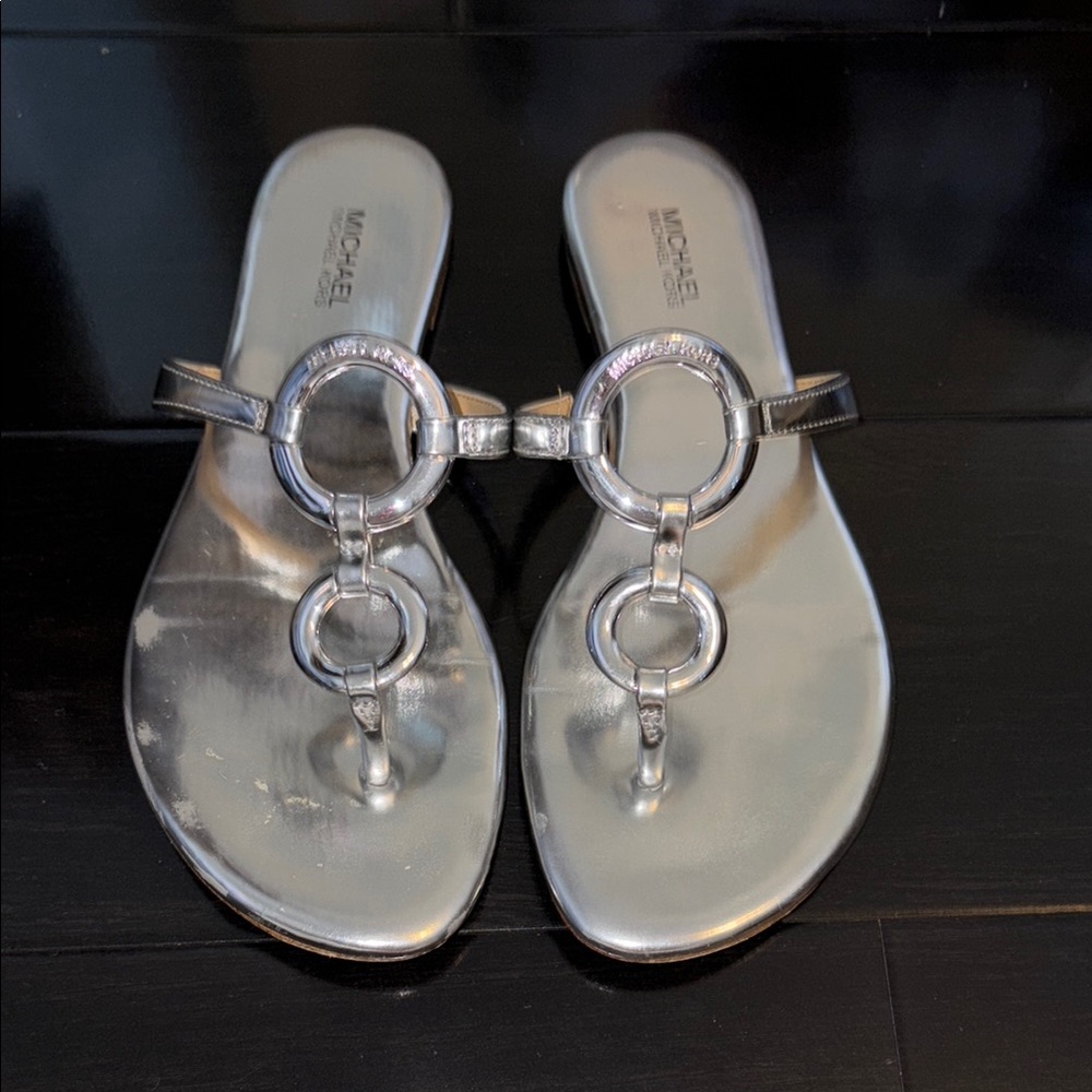**SOLD**
Michael Kors Silver Sandals with Metallic Rings